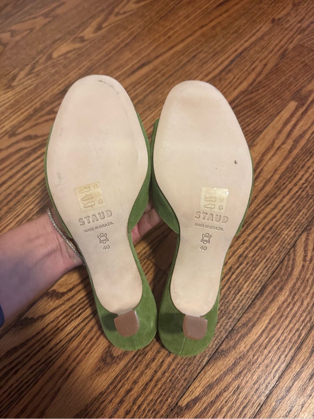 STAUD Brigitte Green Suede Slide Mules - Picture 3 of 3